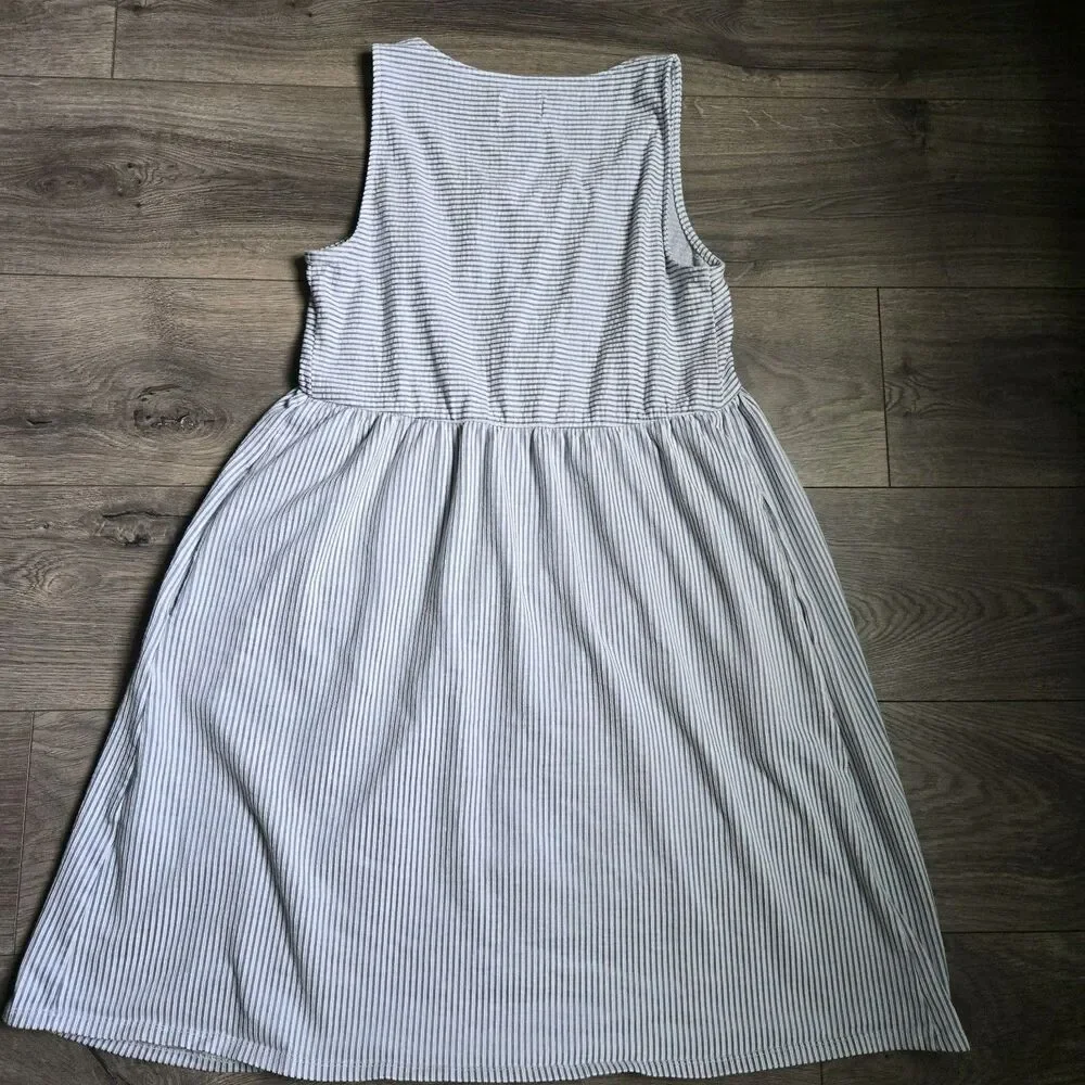 A Glow Maternity Dress Size M Medium Blue White Striped Sleeveless Pockets Comfy - Picture 8 of 9